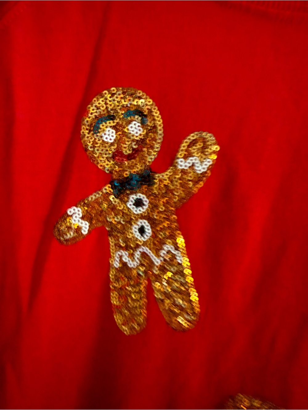Philosophy Red Sweatshirt with Gold Sequin Gingerbread Motif - Picture 3 of 7